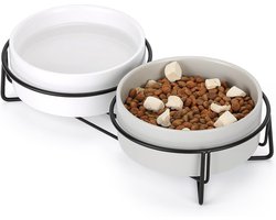 Dubbele keramische kattenbak en voer/water tray voor katten - Grijs en Wit, 2x400ml, ideaal voor kitten en volwassen katten