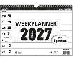 MGPcards - Familieplanner 2027 - 5 personen - Weekplanner - Gezinsplanner 2027 - Family Planner - 29.7 x 21 cm