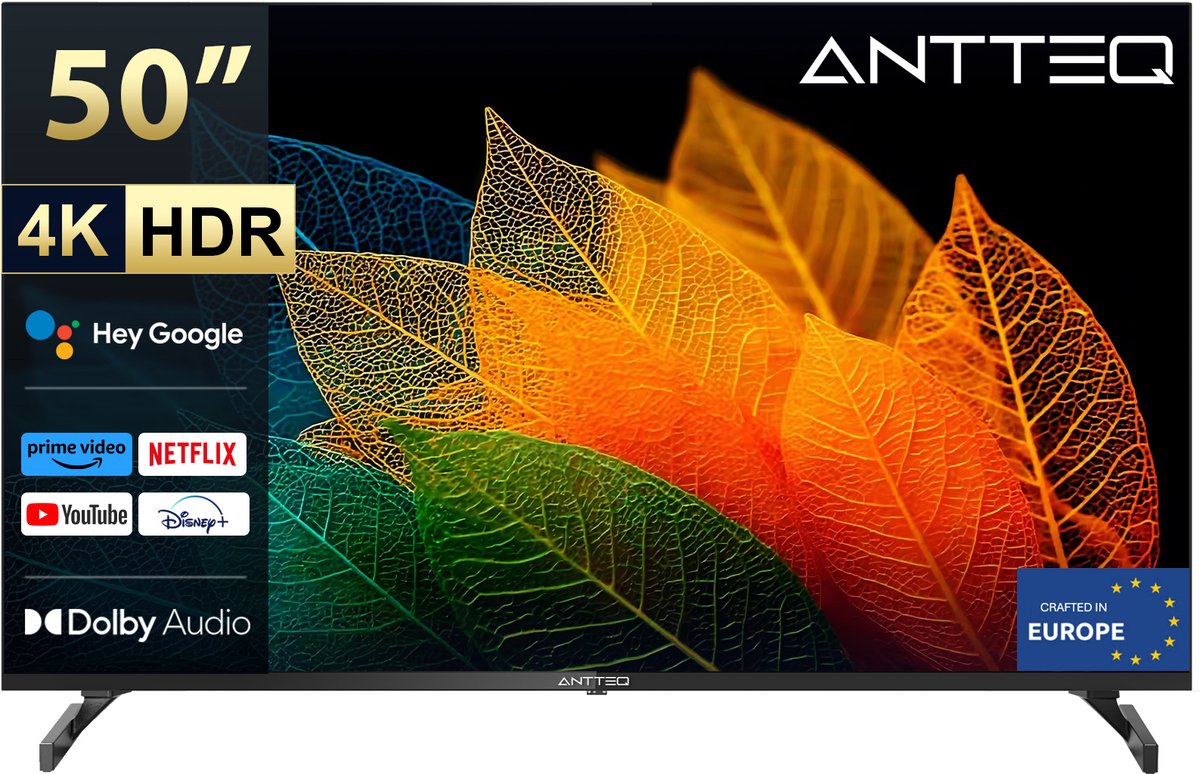 ANTTEQ S50-AU1.Q1 - 50 Inch (127 cm) Smart TV - 4K UHD LED - Android TV - Frameless Design - HDR - Google Assistant & Chromecast