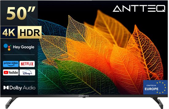ANTTEQ S50-AU1.Q1 - 50 Inch (127 cm) Smart TV - 4K UHD LED - Android TV - Frameless Design - HDR - Google Assistant & Chromecast