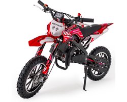 VOLTOURI CR49-E-RED Mini Cross 49cc – Moto dirt bike enfant essence, pneus tout-terrain 10”, démarrage électrique & lanceur, rouge