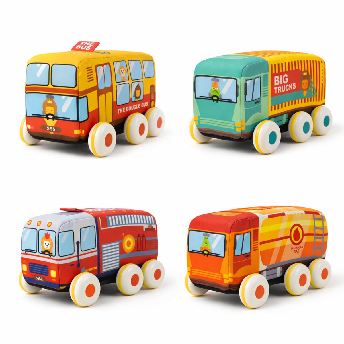 Zachte pull back vrachtwagens 4 stuks - knuffelauto - vrachtwagen - speelgoed 1 jaar - speelgoed 2 jaar - speelgoed 3 jaar - ONELIV