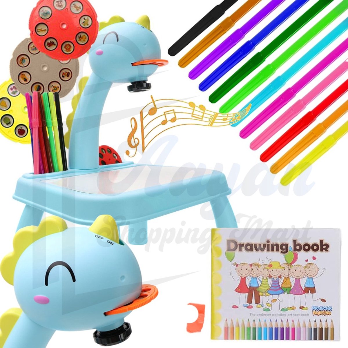 LED-projectorschilderij voor kinderen, Educatief tekenprojector voor kinderen tafel, volg- en tekenspeelgoed voor projectoren, projectorspeelgoed - tekenbord voor kinderen - beamer - blauw - 63850