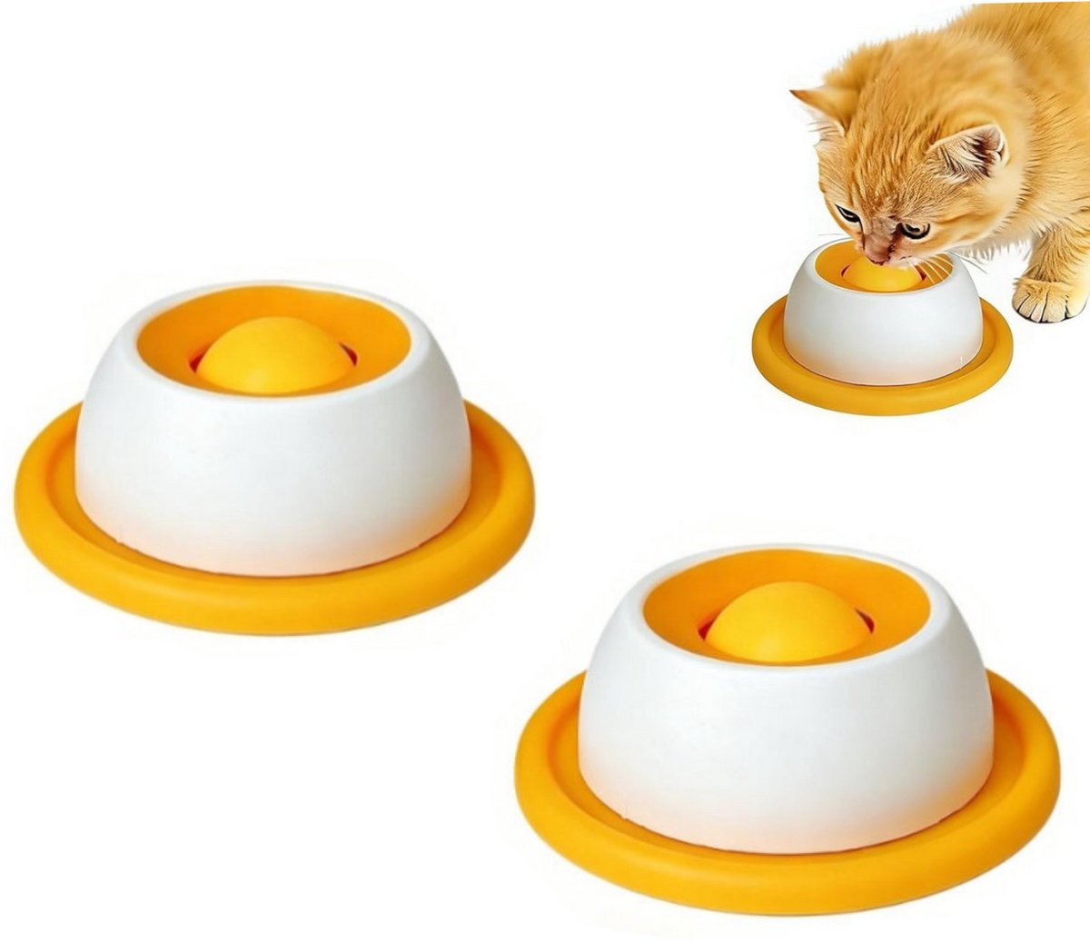 2 Stuks Oranje likschaal voor honden en katten – Antislip slowfeeder met roterende likbal voor vloeibaar en natvoer – Verrijkend speelgoed tegen angst, dat huisdieren bezig, blij en betrokken houdt.