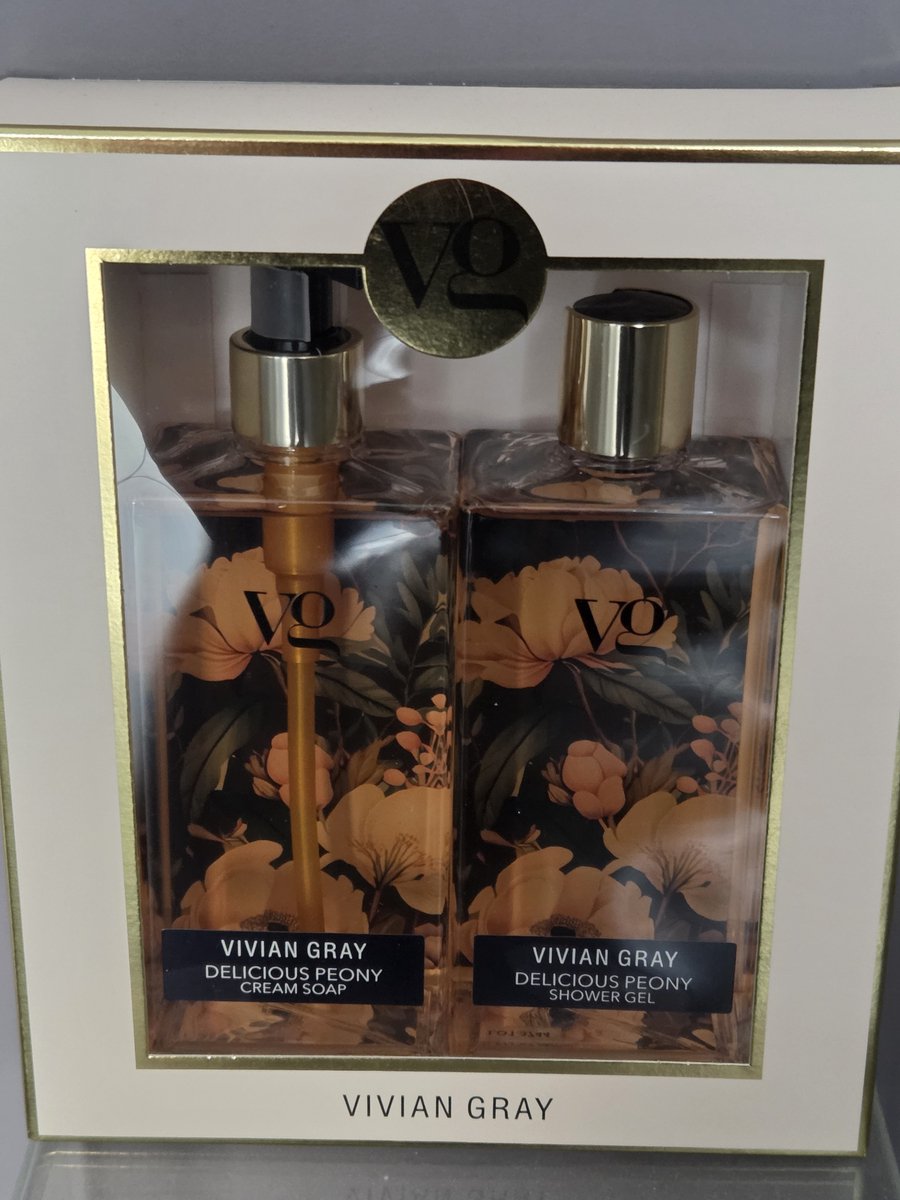 geschenk set vivian gray - pioen roos - shower gel - vegan - cream soap - verjaardag - leuk kado - kerst - moeder dag - valentijn - 2x 350 ml - luxe geschenkset - niet getest op dieren