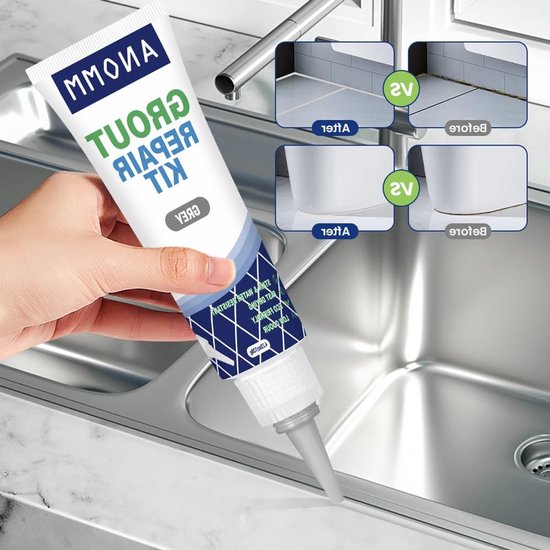2 x 120 ml Voegenpen, Sneldrogende Reiniger en Sealant voor Keuken, Badkamer en Vloeren in Grijs van Merkloos	 — afbeelding 2