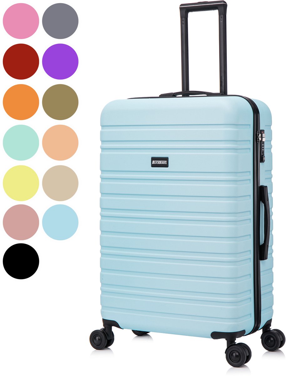 BlockTravel® Reiskoffer Groot 95 Liter - Harde Koffer met Wielen - Ruimbagage Koffer XL - TSA-slot - 4 Spinner Wielen - Lichtgewicht Valies - Licht blauw