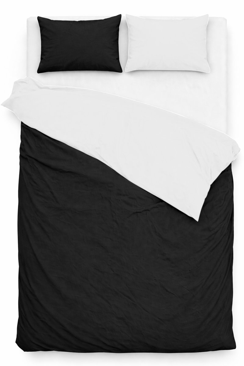 Lovéron DuoVibe - Dekbedovertrek Effen - Tweepersoons - Katoen - 200x200/220 cm - Wit/Zwart
