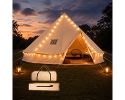 Zolara Tipi Tent - Glamping - Canvas Tent 4 Persoons - 3 meter - Glamping Tent - Met UV zonbescherming - Kampeertent - Yurt Tent met Kachelopening - Festival - Festivaltent - Waterdicht - Grondzeil - Draagtas