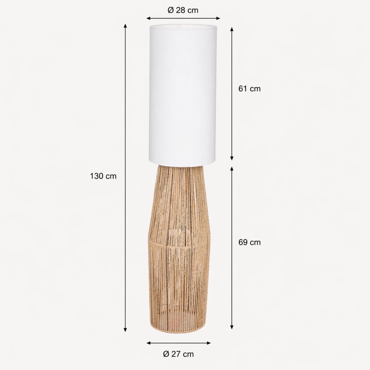 Luxaliving Vloerlamp Boho Rotan – Staande Lamp met Stoffen Kap – Natuurlijke Beige Vloerlamp voor Woonkamer & Slaapkamer – Warme Sfeerverlichting -130 cm thumbnail 7