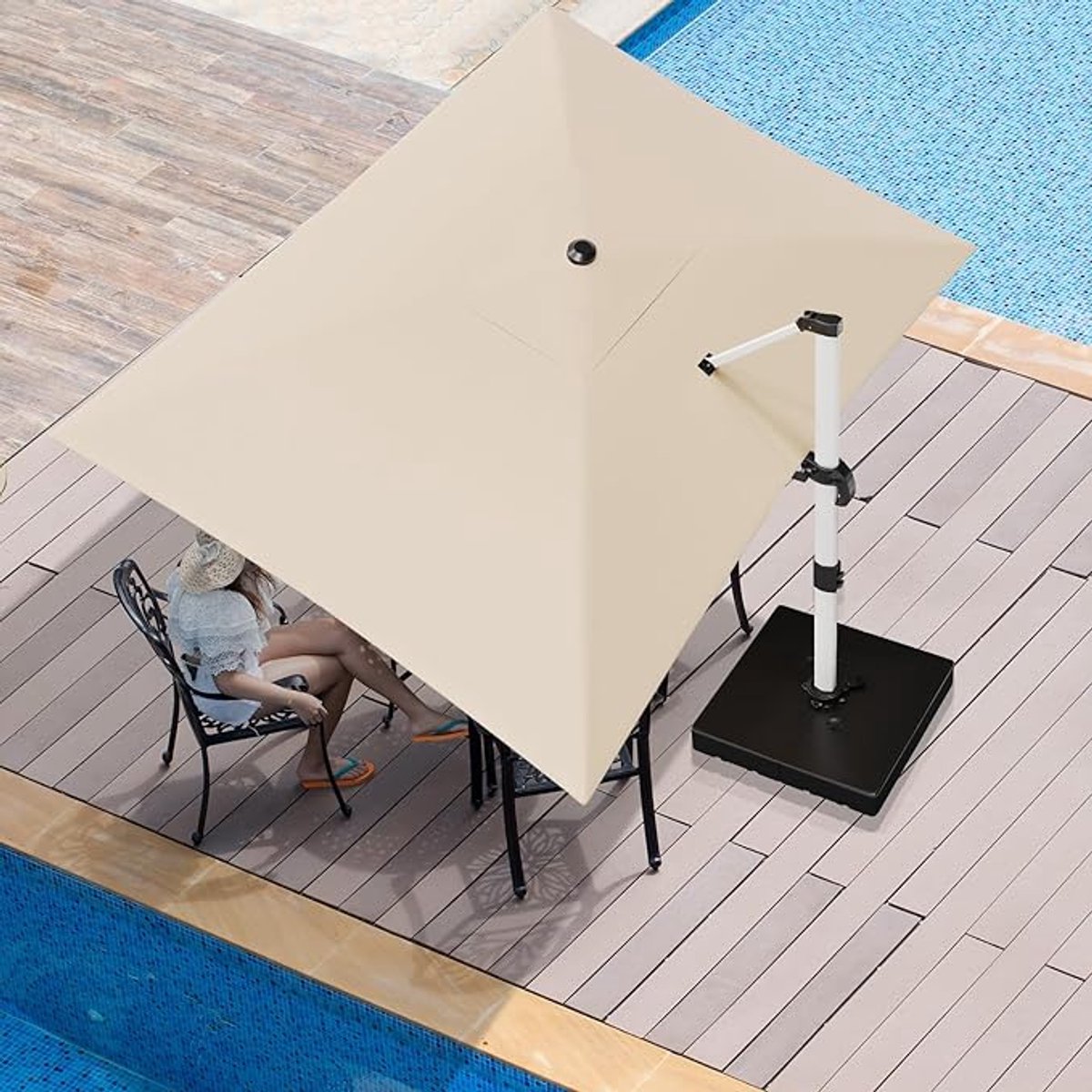 Zweefparasol 300x400 cm XL – Aluminium Tuinparasol met Parasolvoet 160-208kg – 360° Draaibaar, Kantelbaar, UV50+ Bescherming, Waterafstotend, Inclusief Hoes – Antraciet – Nicolehome