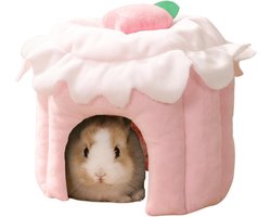 Cavia-schuiltunnel in de vorm van een taart - Geschikt als kooiaccessoire voor konijnen - hamsters - chinchilla s en kleine huisdieren - Roze - Maat M - 25x25x20 cm