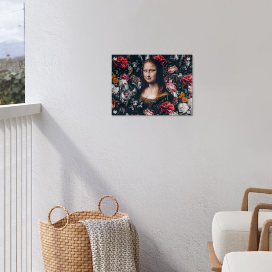 Décoration de Jardin Leonardo de Vinci - Mona Lisa - Fleurs - 40x30 cm - Toile de jardin - Affiche extérieure