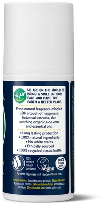 Happy Earth Deodorant Roller Lemon Sandelwood - 100% Natuurlijk - 24 uur Bescherming - 75mL