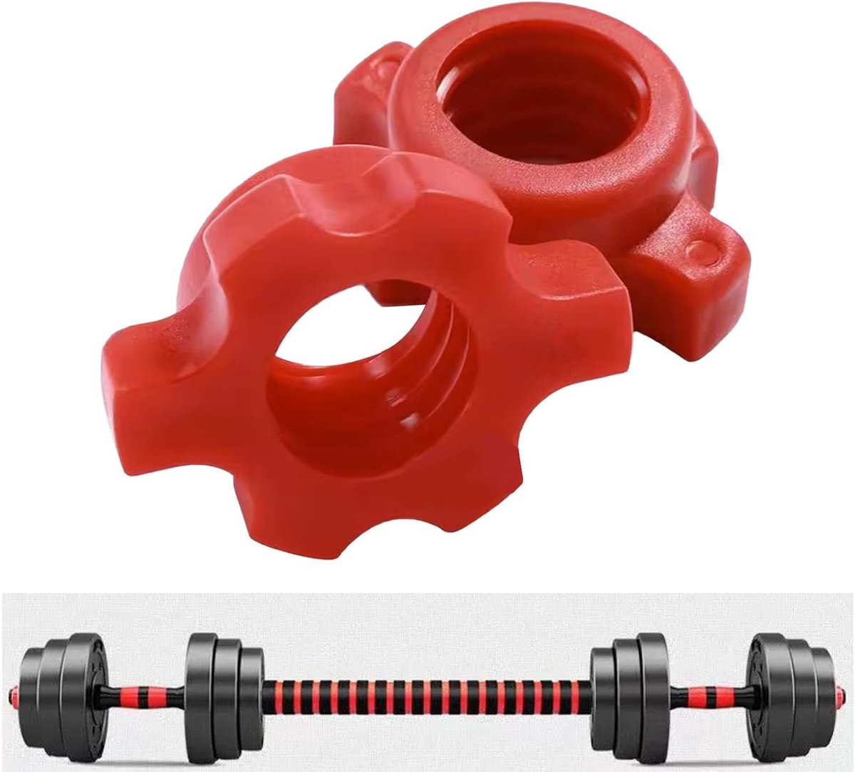 Set van 2 Dumbbell Moeren met Rood Spinlock Kraag, Universele Antislip en Veilige Schroefdraad Accessoires voor Gewichten