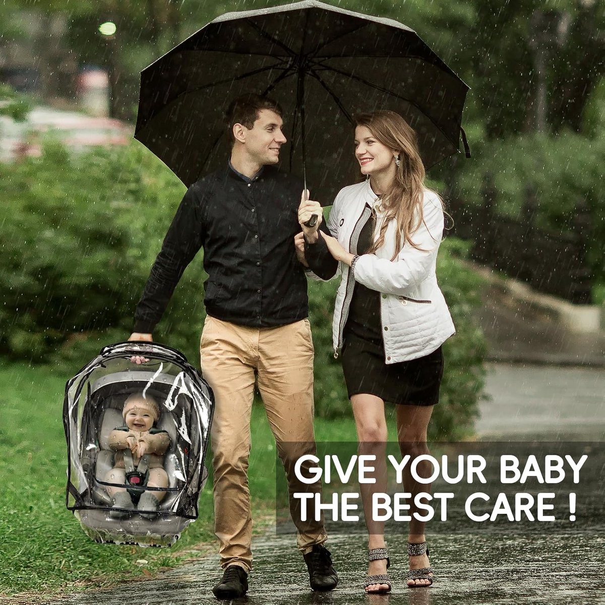 Autostoel regenhoes, universele regenhoes voor baby autostoeltjes met zijventilatie en groot sneltoegangsvenster, beschermd tegen regen, sneeuw, wind en stof, baby reisaccessoires – foto 5