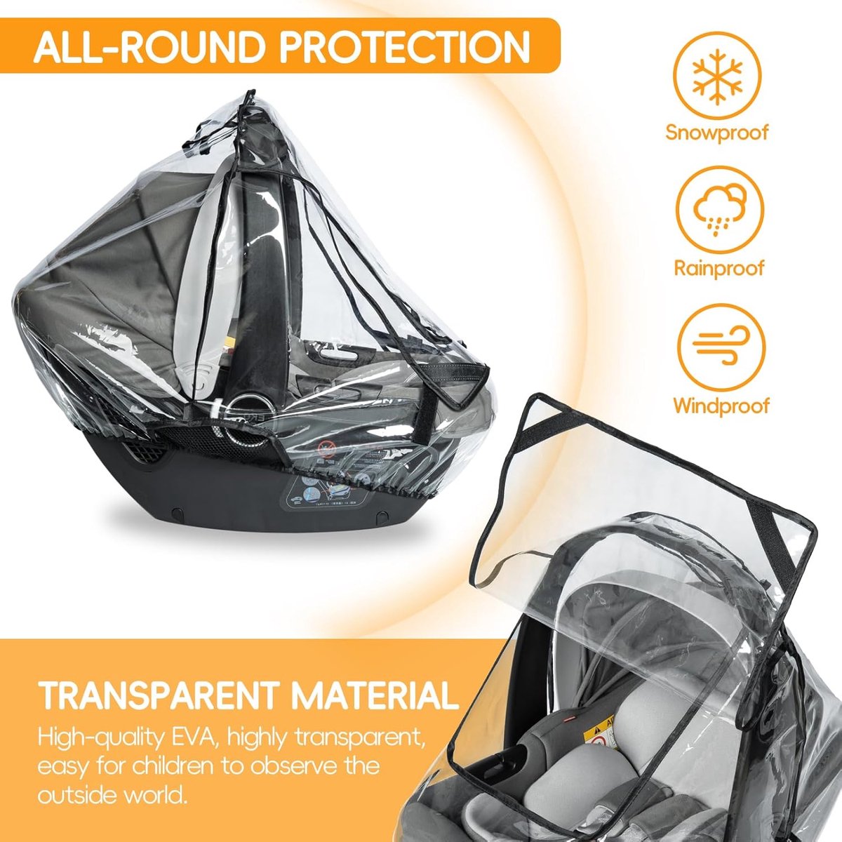 Autostoel regenhoes, universele regenhoes voor baby autostoeltjes met zijventilatie en groot sneltoegangsvenster, beschermd tegen regen, sneeuw, wind en stof, baby reisaccessoires – foto 2