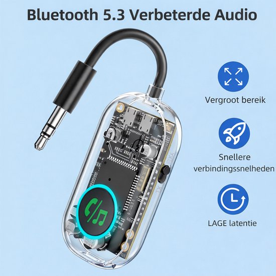 Bluetooth 5.3 AUX Adapter - 3.5mm Audio Ontvanger & Zender - Voor Auto, TV, PC, Koptelefoon - 2 Apparaten Verbinden - 13U Batterijduur van Merkloos — afbeelding 2