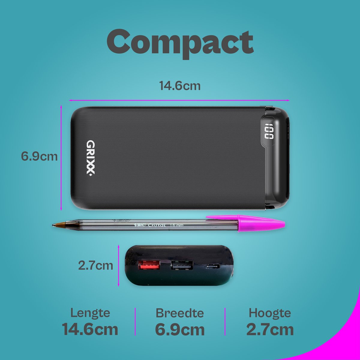 Grixx Powerbank 20000 mAh Power met USB-A & USB-C - afbeelding 2