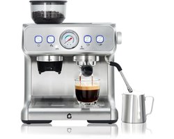 DIMICO - 20 Bar Espressomachine met Koffiemolen en Melkopschuimer - Espressomachines – RVS Koffiemachine 2,8L met Instelbaar Shotvolume voor Espresso, Cappuccino en Latte