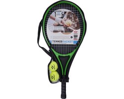 Tennisracket 25” Aluminium Groen – Met 2 Tennisballen en Hoes – Recreatief Gebruik en Beginners – Engelhart