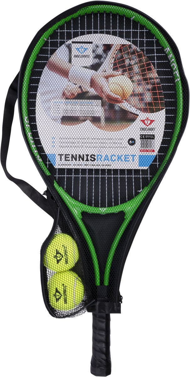 Tennisracket 25” Aluminium Groen – Inclusief 2 Tennisballen en Hoes – Tennis Set voor Beginners en Recreatief Gebruik – Engelhart