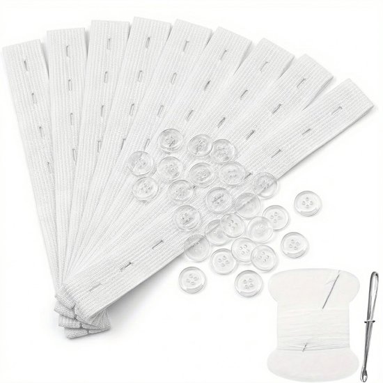 Ensemble élastique blanc réglable unisexe pour vêtements, bande élastique pour jeans, bande élastique réglable pour la taille avec boutons, kit de couture, bande de réglage pour pantalon, ensemble élastique