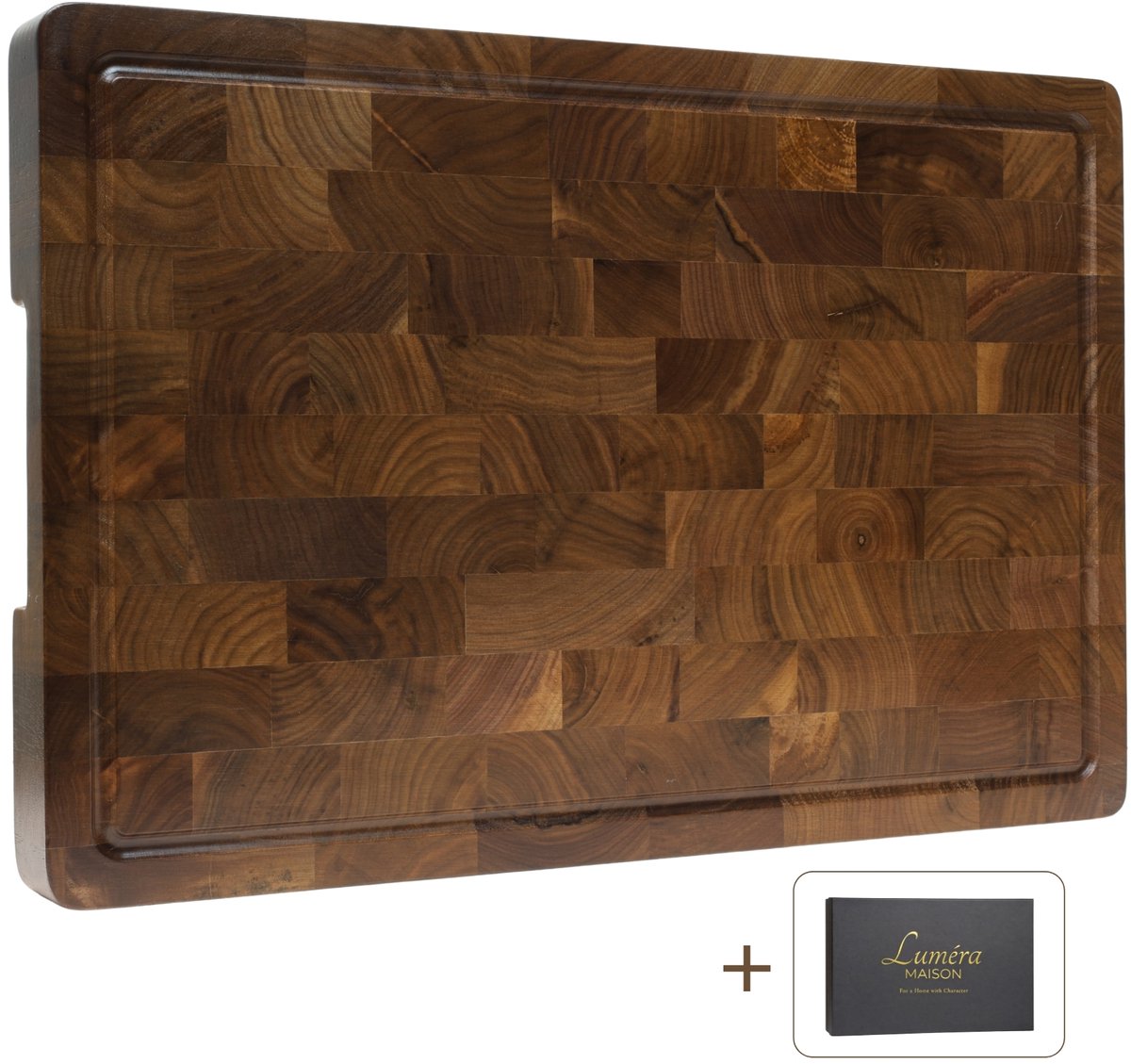 Luméra Maison – Houten Snijplank Zwart Amerikaans Walnoot – 45×30×4 cm – Kopshout Hakblok