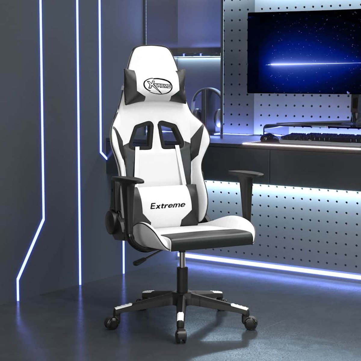 vidaXL Massage - gamestoel - kunstleer - wit - en - zwart wit en zwart