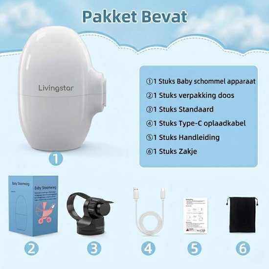 Livingstar® Baby Rocker 2.0 - 2026 model - Baby Rocker voor Kinderwagen - Babywipstoel - Baby Swing - Automatisch Schommelen - Incl. Reistas & USB kabel van Merkloos — afbeelding 3