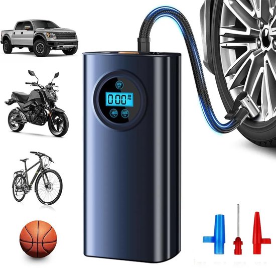 Jomewory Draadloze Luchtpomp – Oplaadbare Autobandenpomp Met LED-display, 4 Opblaasmodi, Ideaal Voor Auto, Fiets, Ballen En Kamperen