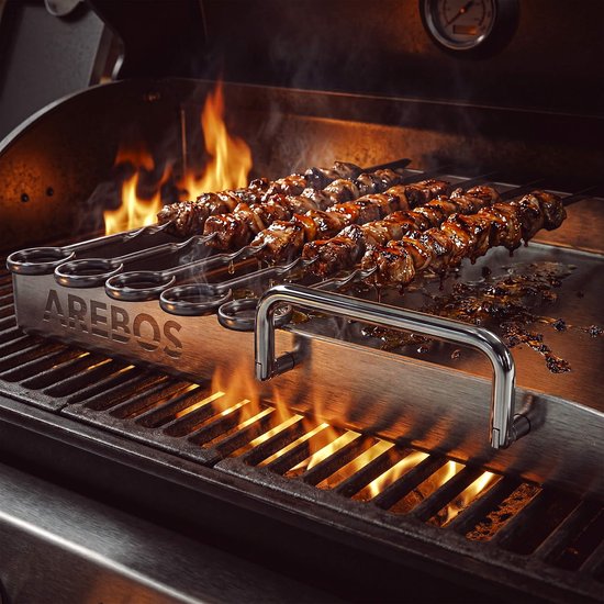 AREBOS RVS Plancha 40x30 cm 800°C BBQ Bakplaat met 2 Spatels 5 Spiezen LFGB — afbeelding 5