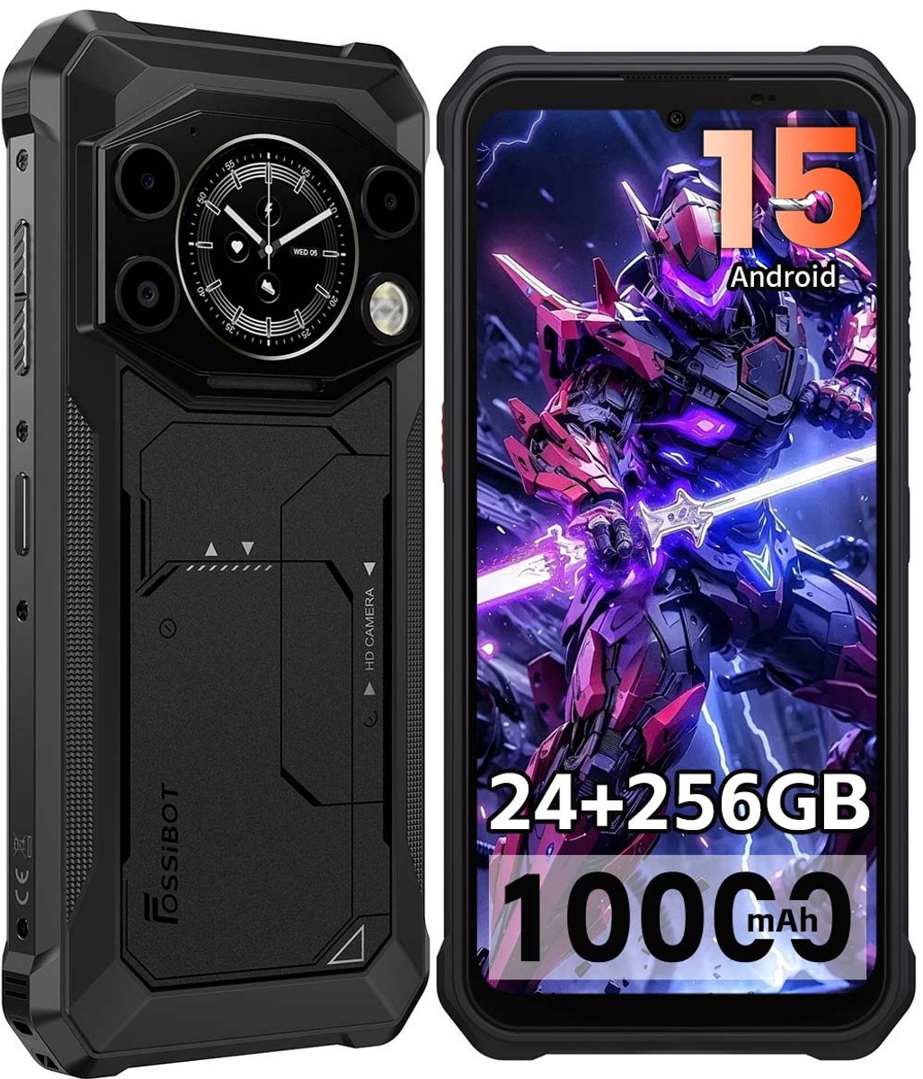 FOSSiBOT F117 Robuuste Smartphone - 24GB RAM - 256GB ROM - 6.75"+1.32" - 10000 mAh - IP68/IP69K Waterdicht Telefoon - Android 15 - GPS NFC - Zwart