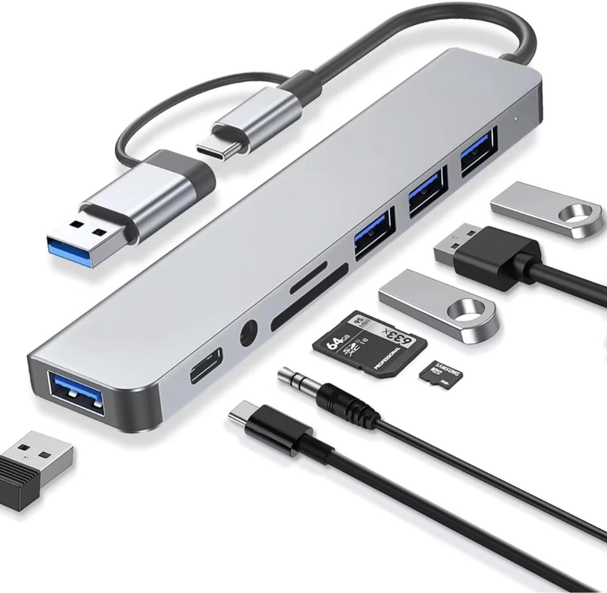 SNJY® Docking Station Laptop - USB-C Hub - Docking Station USB-C - 8-in-1 - Grijs