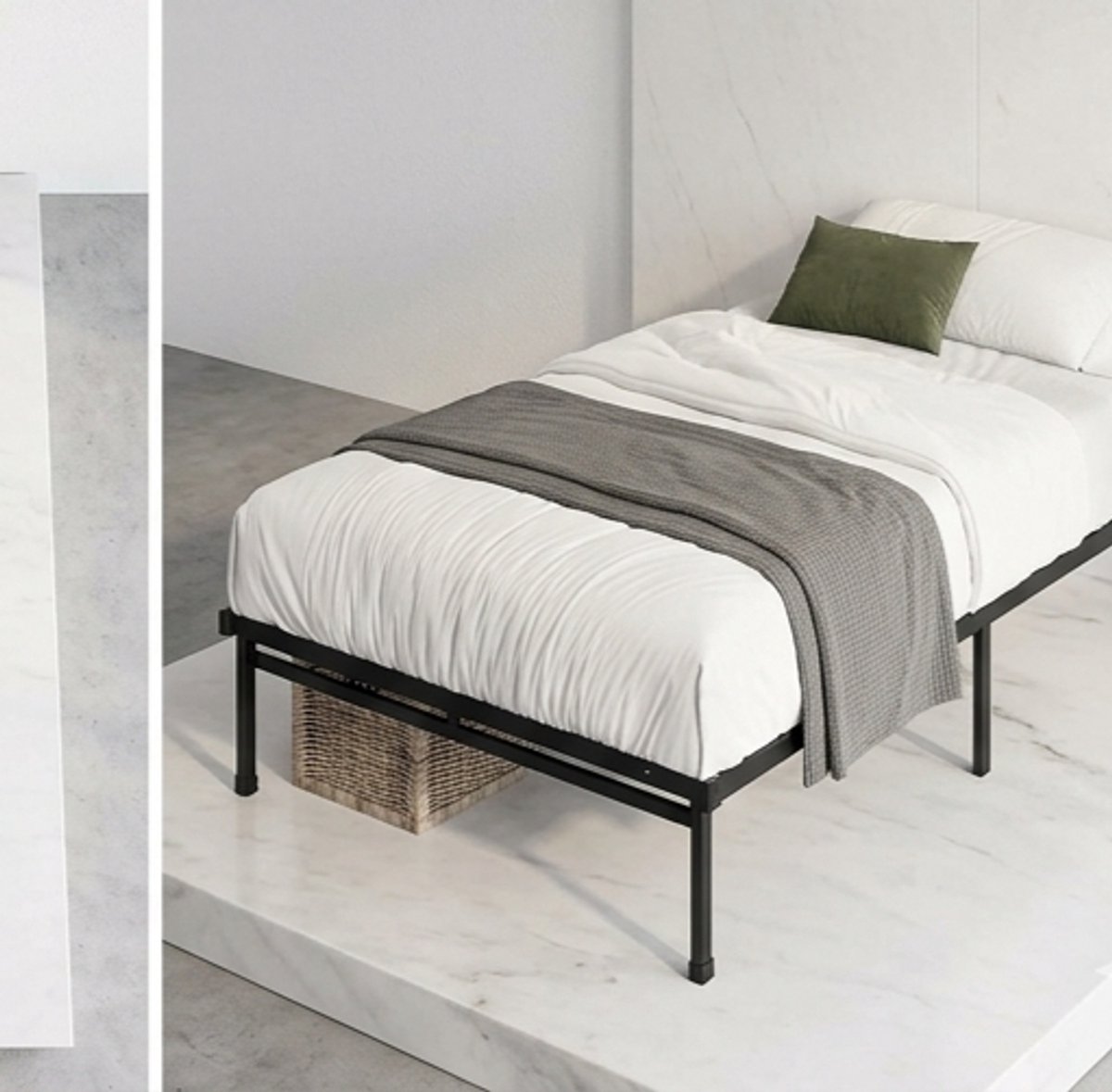 Stalen Bedframe 100x200 cm met Opbergruimte Onder Bed - 36 cm Hoog Industrieel Eenpersoons Matrasframe - Mobili Bella