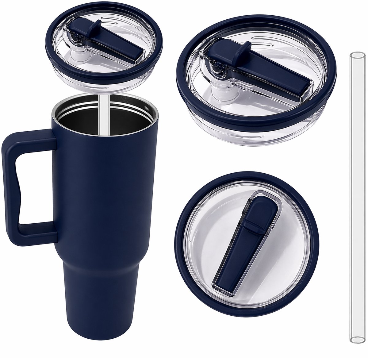 Vervangend Rietjesdeksel voor Stanley - type Quencher H2.0 FlowState Tumbler 1,18L – Lekvrij Flip-Straw Deksel – Herbruikbaar Accessoire Drinkbeker in Donkerblauw
