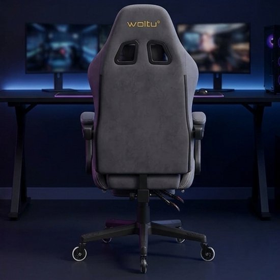 Premium Ergonomische Gamingstoel met Voetensteun - Luxe Draaibare Bureaustoel met Verstelbare Rugleuning 90–135° - 4D Lenden- & Hoofdsteun - Ademend Imitatiesuède - Grijs - Mobili Bella van Merkloos — afbeelding 5