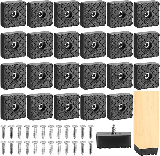 24 STK Schroefbare rubberen voetjes, zwarte meubelvoetjes, rubberen buffers Meubelvoetjes, vierkante voetkappen voor tuinstoelen, antislip meubelglijders met schroeven, 30x30mm