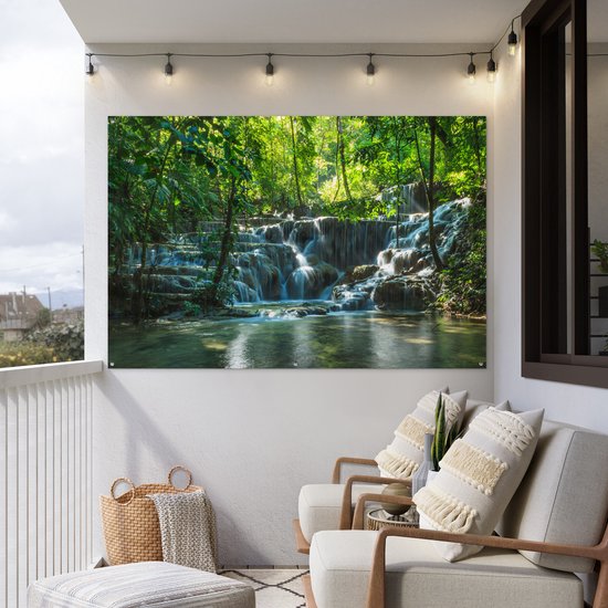 Affiche de jardin Palenque - Jungle waterfall in Palenque Mexico 180x120 cm - Toile de jardin / Toile d'extérieur / Peintures d'extérieur (décoration de jardin) XXL / Groot format!