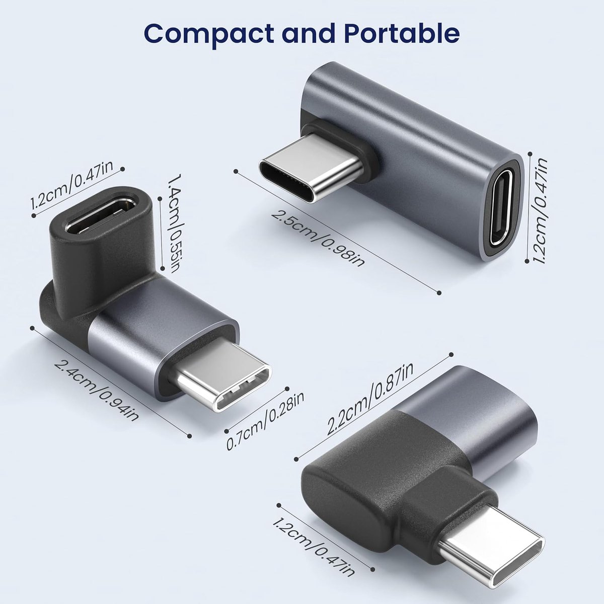 USB-C 90 graden adapter 3-pack, 100W Power Delivery, 40Gbps USB4 Thunderbolt 4, haakse verlenger Type-C kabel - Afbeelding 2