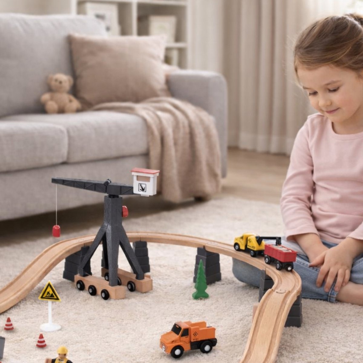 Tooky Toy Houten Treinset met Bouwplatform - FSC Hout - Geschikt voor 3+ Jaar (Peuters) - Treinbaan - Trein Set - Educatief & Montessori Speelgoed — afbeelding 4