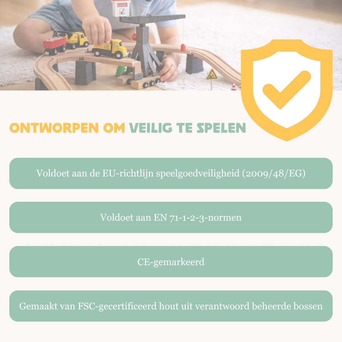 Tooky Toy Houten Treinset met Bouwplatform - FSC Hout - Geschikt voor 3+ Jaar (Peuters) - Treinbaan - Trein Set - Educatief & Montessori Speelgoed — afbeelding 6