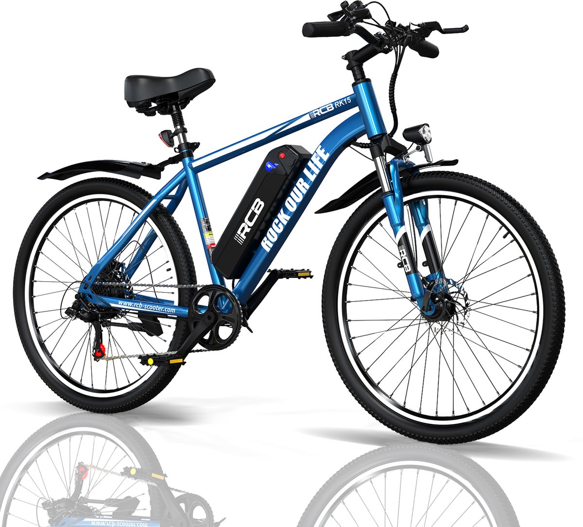 Bol.com RCB Mountainbike Elektrische Fiets – 250W | 30-50 km | 26" | 36V& 10.4AH| 25 km/u | 7-Speed- Blauw aanbieding