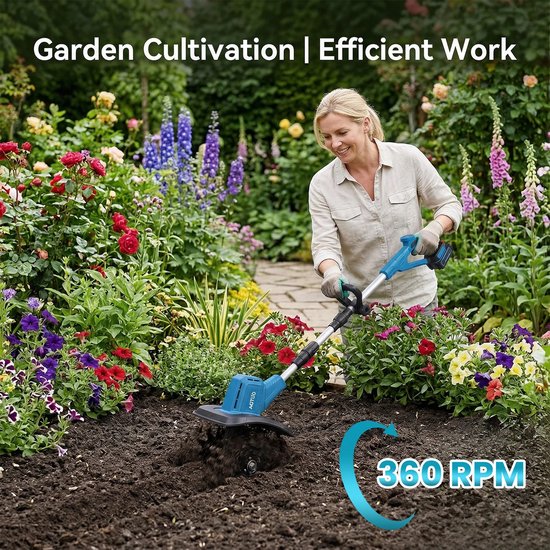 Paco Goederen® Tuin Elektrische Helmstok Rototiller - Roterende Tractor - Grasmaaier Voor 18V Batterij - 500W - Tuin Schoffel - Tuinfrees - gronddraaimachine van Paco Goederen — afbeelding 3
