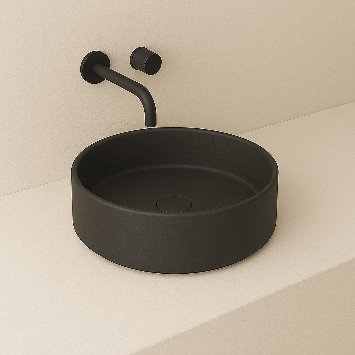 AquaVik Waskom Länk Keramiek Rond 40x12 Mat Zwart
