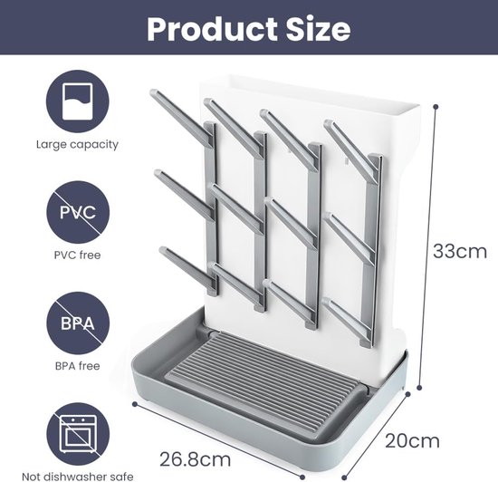 Flessenafdruiprek Baby - Grote Capaciteit 12 Flessen - BPA-vrij Kunststof - Compact & Opvouwbaar Design - Voor Babyflessen & Kolfaccessoires - Droogrek Flessenrek Afdruiprek Baby — afbeelding 5