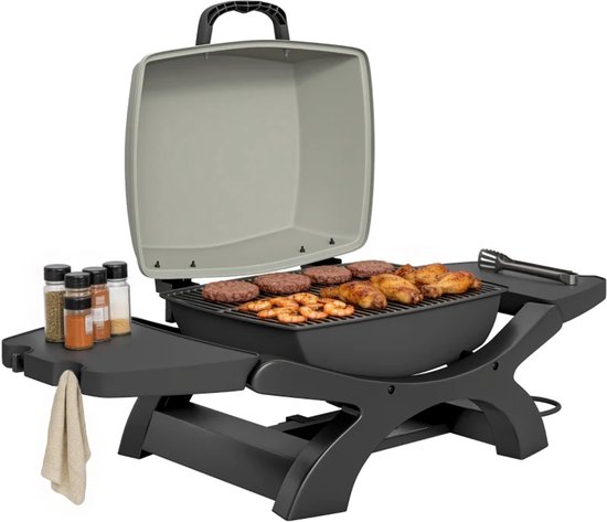 Elektrische Tafelgrill - Barbecue - Draagbare Barbecue en grill - 2,3 kW - Grillwagen - Tafelgrill - met Antiaanbaklaag, Bijzettafels, Vetopvangbak & Deksel - 102 x 48 x 38 cm - Zwart van Merkloos — afbeelding 3