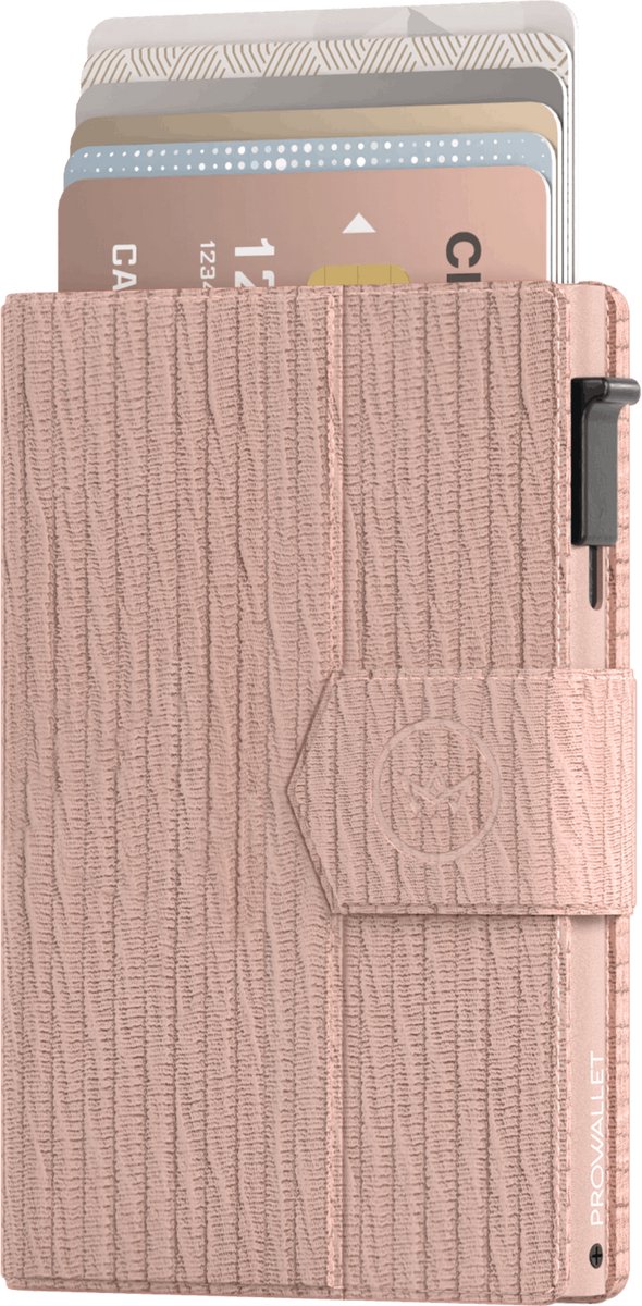 Prowallet Plus - Ripple Zalmroze - Pasjeshouder voor 8 pasjes, briefgeld en muntgeld - Uitschuifbaar - RFID Creditcardhouder - Kaarthouder Portemonnee, Premium Pashouder voor Mannen - Aluminium, Kunstleer - Incl. Luxe Cadeaubox