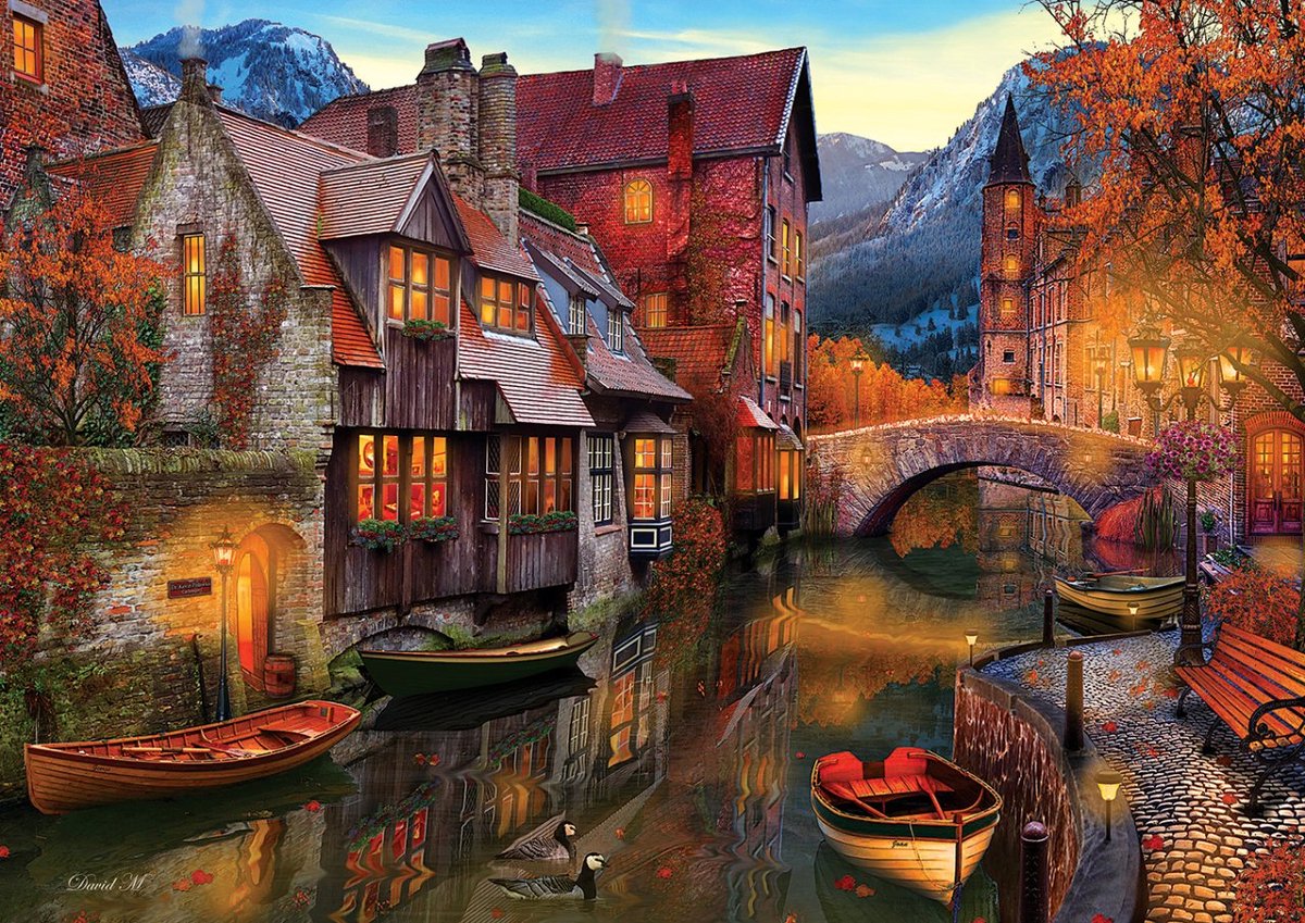 Art Puzzle puzzel Canal Boats - 2000 stukjes voor volwassenen.