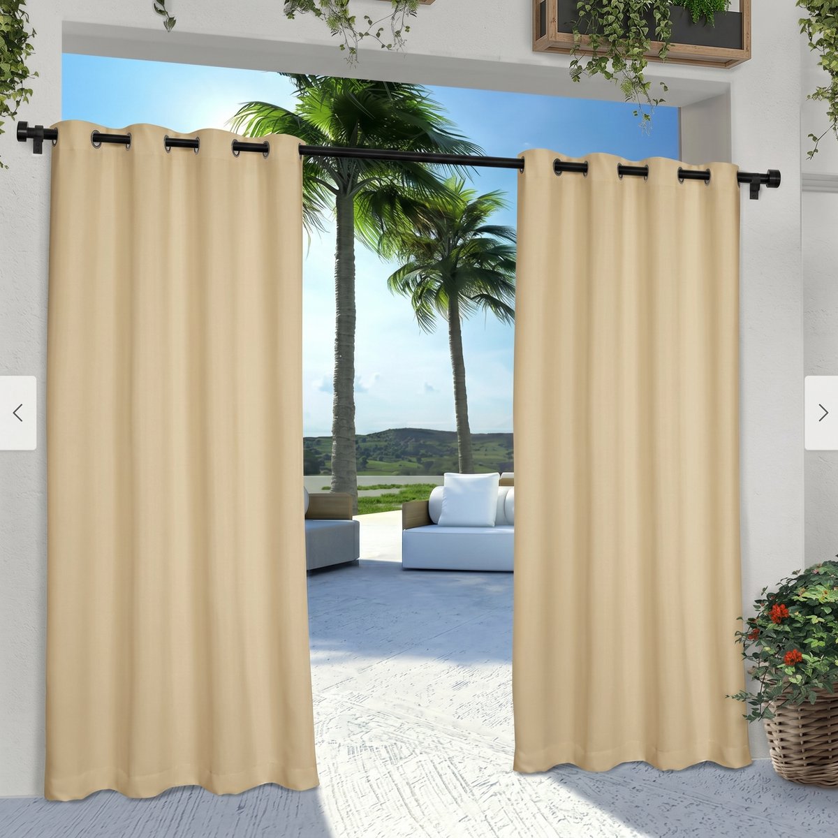 MUPOO Buitengordijn Waterdicht Verduisterend met Ringen - Verduisterend, UV-werend & Isolerend - outdoor Gordijn voor Terras, Veranda, Tuin -Beige -132x213cm-1 stuk